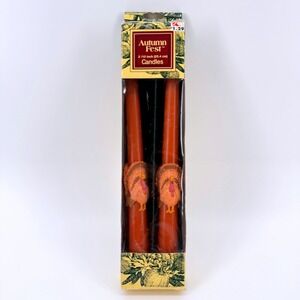 Vintage Autumn Fest Thanksgiving Turkey Taper Candles 10 Inch Orange Kmart 2 Pk